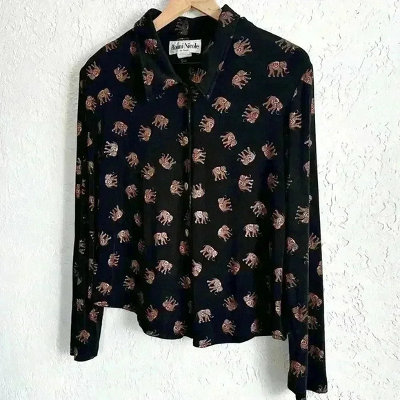Vintage Ronnie Nicole long sleeve elephant print button up blouse size 14 - Picture 11 of 15